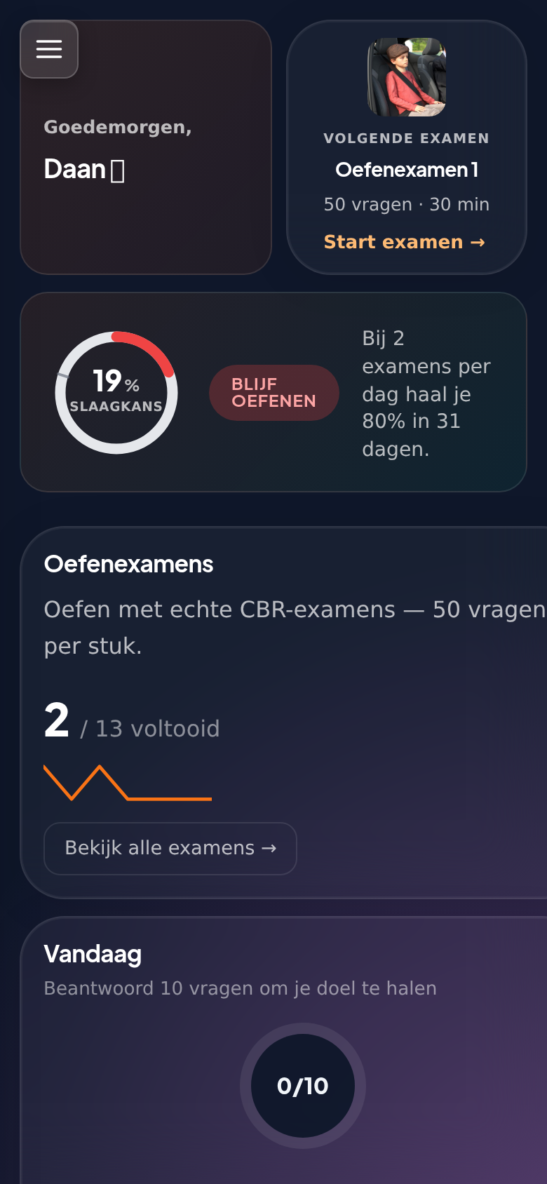 Studentendashboard met slaagkans + voortgang